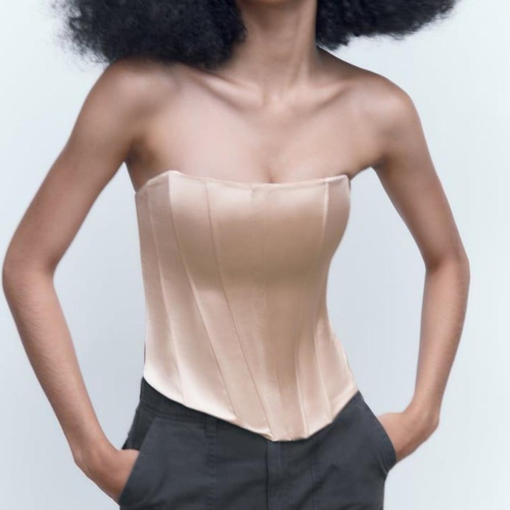 Zara beige Strapless Corset Top